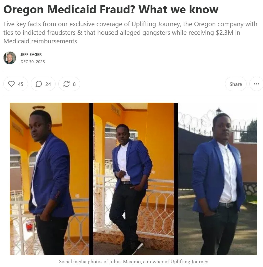 <a href="/wesyang/">Wesley Yang</a> I'm the Oregon guy who's been reporting on this for 6 mos. Alleged TdA dudes living in the Medicaid "sober living house" allegedly kidnapped woman, drilled her hand w/power drill for bank info, shot &amp; left her for d*ad in snow on mtn pass. Very Sopranos. oregonroundup.substack.com/p/oregon-medic…