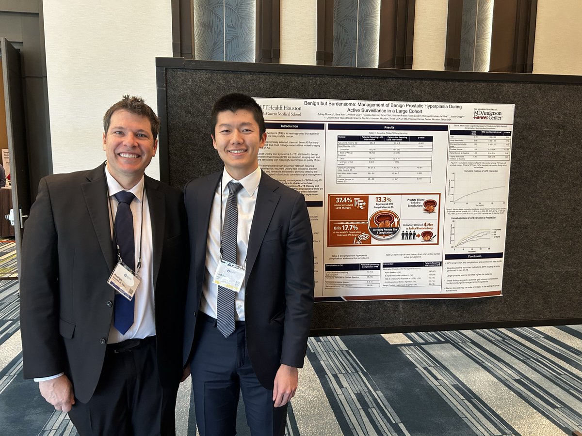 RdonalisioMD's tweet photo. Congratulations to @UTHUrology residents and medical students. Andrew did a great job presenting our research in conjunction with @MDAndersonNews and Dr. Justin Gregg. LUTS and BPH are a huge burden and often ignored in prostate cancer patients on active surveillance. https://t.co/MEDZS4zSSU