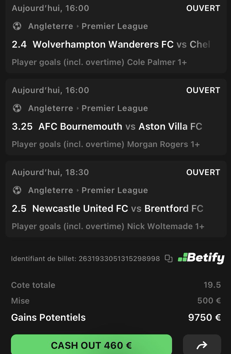Fun surprise 🔥🔥⚽️

L’équipe si le fun passe j’envoie 50€ à 2 personnes dans les likes et RT❤️‍🔥

👉 Palmer buteur + Woltemade buteur + Rogers buteur

Dans le VIP🏆 on est à 31 jours sur 37 en bénéfice depuis le début de 2026 , qu’est ce que t’attends pour nous rejoindre ?