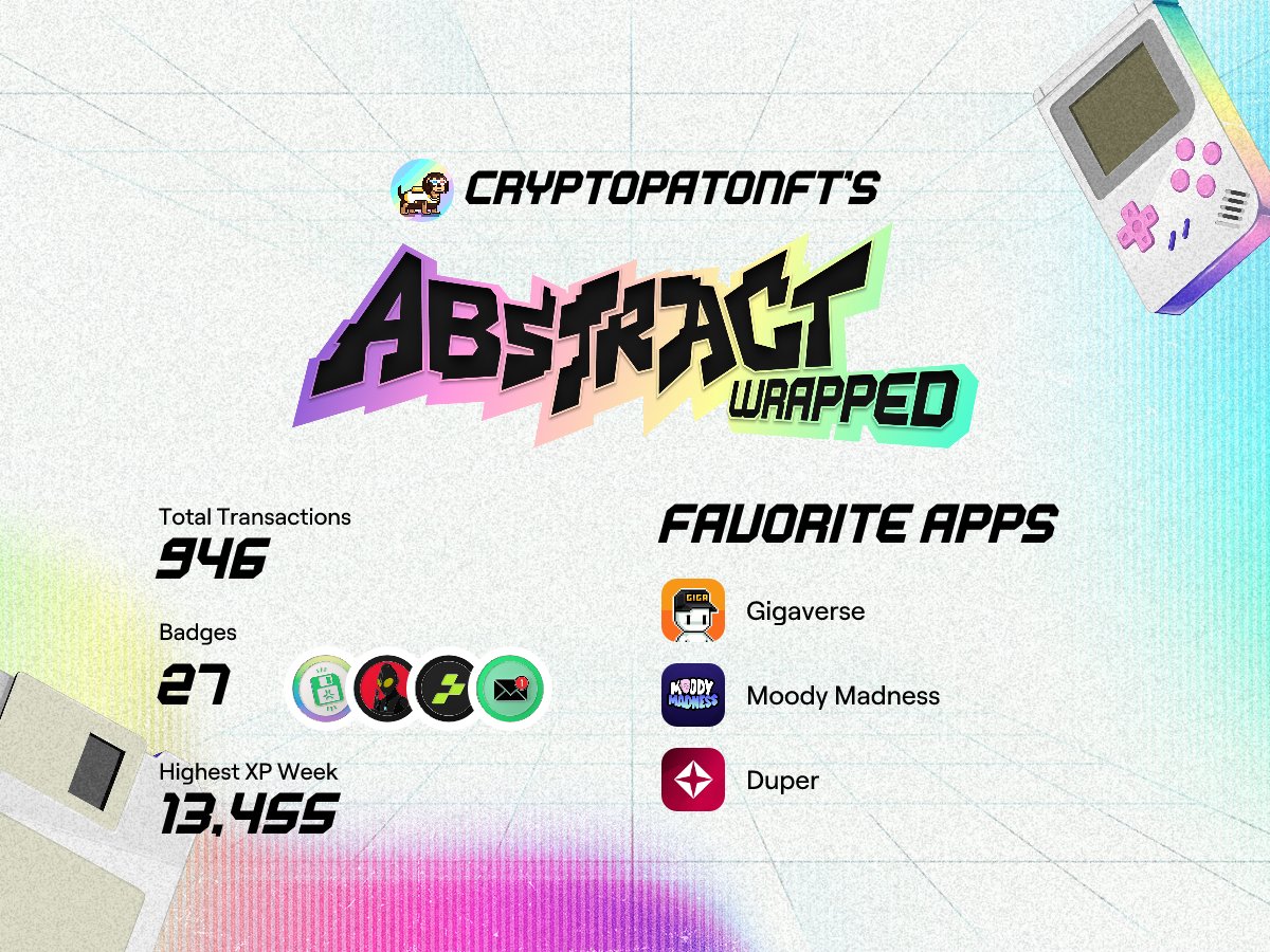 Kevin89701793's tweet photo. Abstract Wrapped is now live.  What did you get?

Check out your Abstract Wrapped recap on @AbstractChain! https://t.co/B9mysMEIZC https://t.co/WbT4M0yl2l