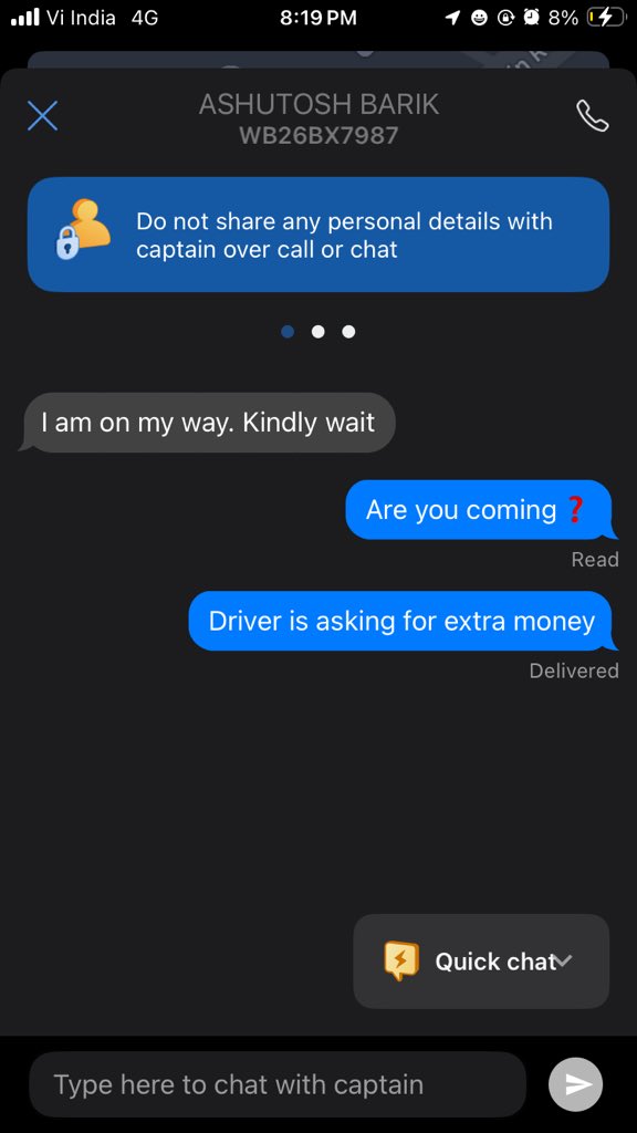 aboutpritam's tweet photo. @RapidoCares why your captain extra money every time????????1 captain cancel the ride, another is asking for extra money…. Shut down your business please… https://t.co/CZFNmD86eS