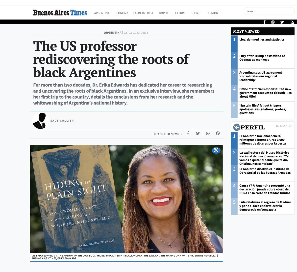 If you want to know more about the history of slavery and anti-Black racism in Argentina, check this interview with historian Erika Edwards and her book Hiding in Plain Sight #BHM2026 #slaveryarchive  batimes.com.ar/news/argentina…