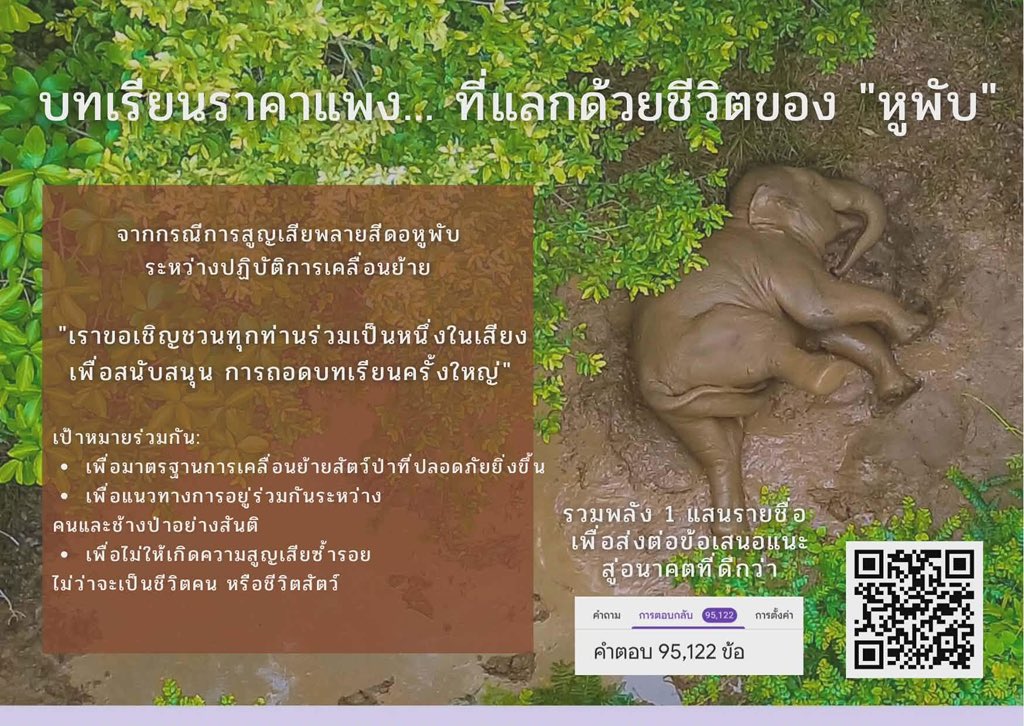 ขาดอีก 5,000 ชื่อจะครบแสนแล้วนะคะ คนรักพี่พับเยอะมาก ถึงแม้ว่ามนุษย์อย่างพวดเราจะทำผิดเห็นแก่ตัว กลับไปแก้ไขช่วยชีวิตน้องไม่ได้แล้ว แต่ตอนนี้มาช่วยเพื่อเพื่อนๆน้องกันนะคะ จิ้มเลย docs.google.com/forms/d/e/1FAI… #สีดอหูพับ #หูพับ #ช้างป่า