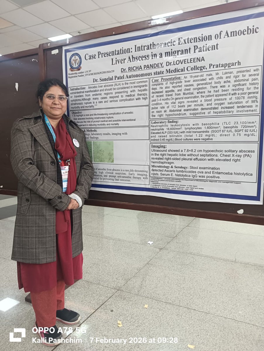 microasmcpbh's tweet photo. Congratulations to @RichaPande69380 on the poster presentation at UP-UK MICROCON 2026 #SGPGI
Best wishes for continued success in research and contributions to healthcare. #clinicalmicrobiology #conference #microcon #medicalfaculty #medicalmicrobiology 
@PratapgarhAsmc @MeUPGovt https://t.co/9ECN7UU9oE