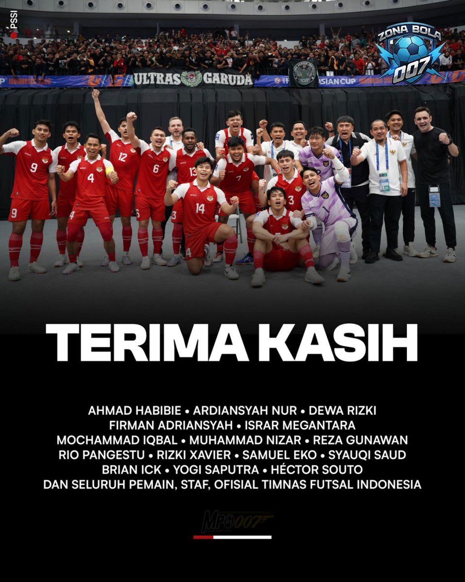 zonabola007's tweet photo. Terima kasih, Indonesia! 🇮🇩
Kami BANGGA ❤️

#indonesia #AFCFutsal2026 #TimnasDay #TimnasFutsal #Garuda #KingIndo #bangga #mpo007 #Tomica https://t.co/kZKyPSPTSw