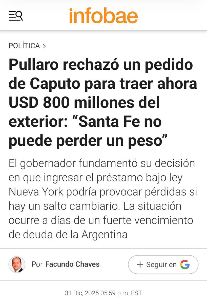 Que Milei y Caputo critiquen a <a href="/maxipullaro/">Maximiliano Pullaro</a> por especulación financiera es grave, pero lo más grave es que Santa Fe pierda más de $120.000 millones por tomar malas decisiones. 1/2👇