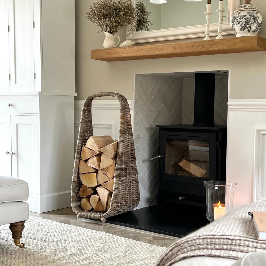Natural Rattan Tall Log Storage with Free Delivery available now at charltonisland.com

#logstorage #woodstorage #firewoodstorage #logtrolley #openfire #firesideaccessories