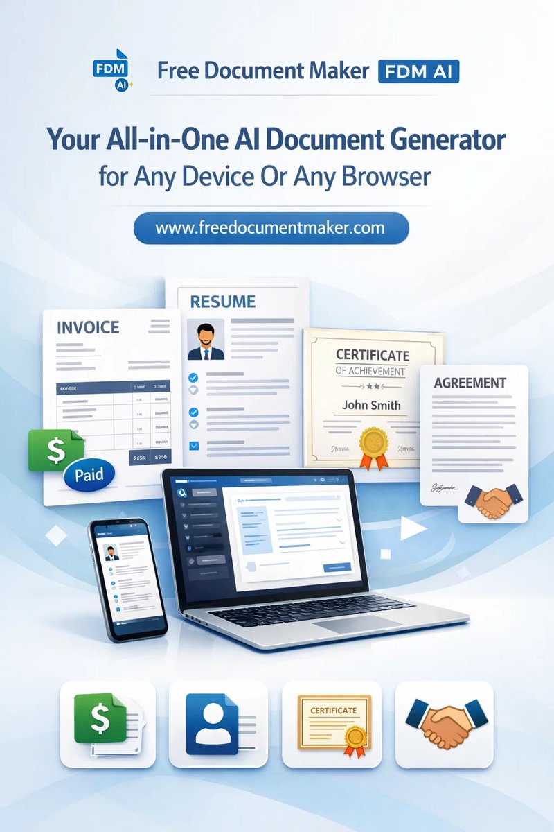 freedocmaker's tweet photo. Create documents instantly — no software, no login.
Free Document Maker is an all-in-one, browser-based AI document generator for invoices, resumes, certificates, PDFs, and more.
Works on any device. Any browser.
👉 https://t.co/nbCp681eqm
#AIDocument #OnlineTools #Productivity https://t.co/S2vupR2klp