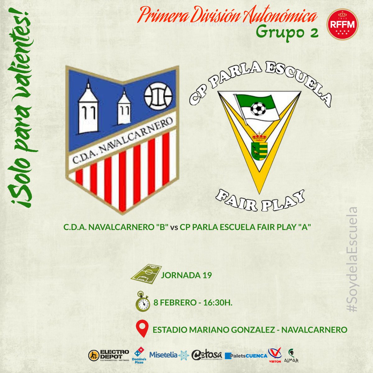 ⚽️ ¡Volvemos a la Liga! Este domingo a las 16.30h jugamos ante el CDA Navalcarnero "B" en el Mariano González

📝 Previa en nuestra web:

webdelclub.com/web/Noticia.as…

🤍💚 La Escuela quiere seguir invicta en Liga en este 2026

#SoydelaEscuela #SoloParaValientes