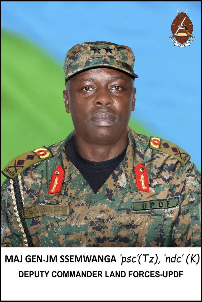 JUST IN - CDF Gen. Muhoozi Kainerugaba has promoted Brig. Gen. Joseph Musoke Ssemwanga to Major General and appointed him Deputy Commander of UPDF Land Forces.