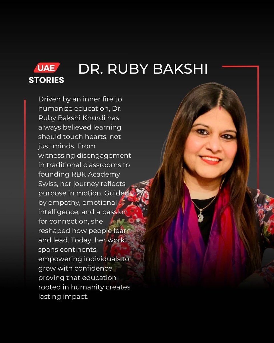 ruby_bakshi's tweet photo. Super proud to share I have been featured in UAE Stories as an Award winning Education Innovator 🏅
Humbled &amp; honored my work is being recognized &amp; appreciated globally! 

#India #UAE #Switzerland  #success #story #woman #WomenInEducation #Indiakibeti https://t.co/clkfB3drUg