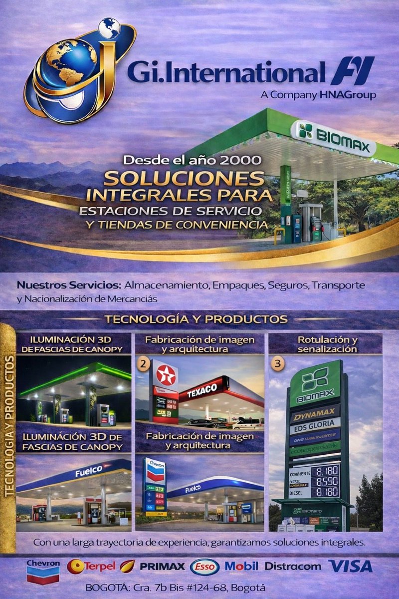 GIINTERNATIONA1's tweet photo. Somos la empresa con más experiencia y trayectoria en Colombia en los diferentes niveles de Suministros para Estaciones! Desde el Desarrollo del proyecto, pasando por Sistemas de Tuberias para Combustibles, hasta la Imagen gráfica Institucional 
TODO EN UN SOLO PROVEEDOR https://t.co/3lgdW24Ulv