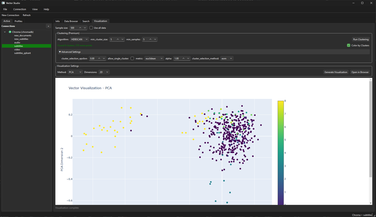 anthonypdawson's tweet photo. Just added advanced clustering to Vector Inspector!
https://t.co/Kwrd5XHfec #machinelearning #DataScience #ai #vectordatabases #hdbscan https://t.co/dAHdsz3tDg