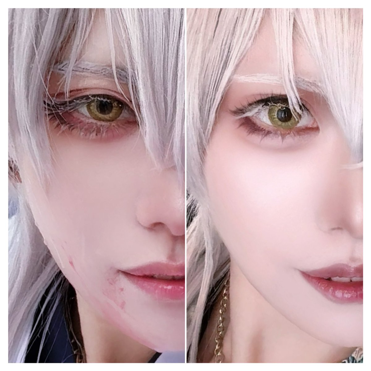 夜中なのでそっと上げちゃうんだけど、鶴の時のメイクは自解釈とﾐｭ寄せで自分なりに結構変えてるつもりっていう主張兼メモ😶