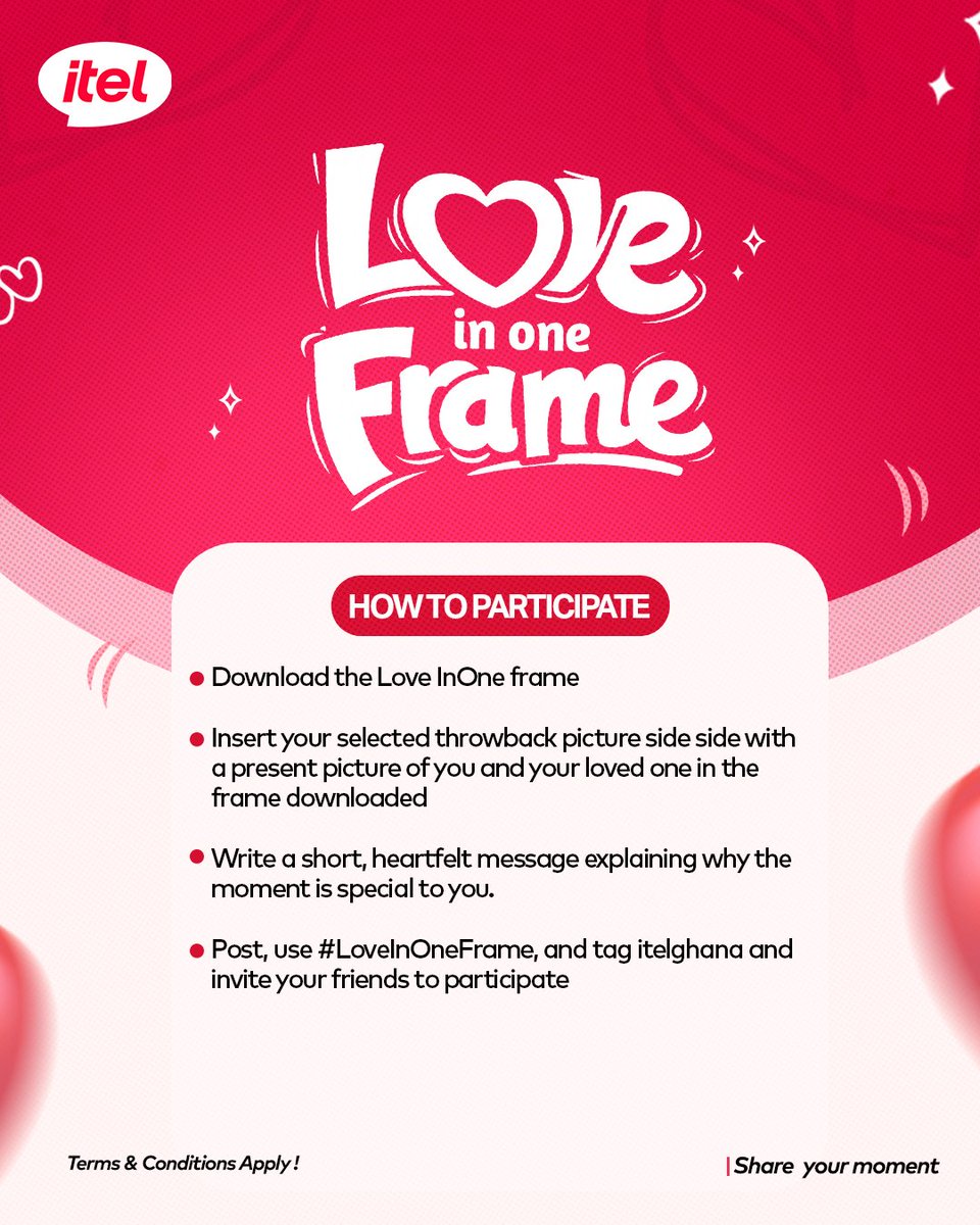 itelghana's tweet photo. Show your most beautiful throwback and Present pictures with your loved one, post with #LoveinOneFrame, and get the BIGGEST rewards you deserve! 

Download your picture frame in the caption to get started!

#LoveinOneFrame
#NewitelNewExperience
https://t.co/bstGI3V2ex https://t.co/QIfIa9IRvk