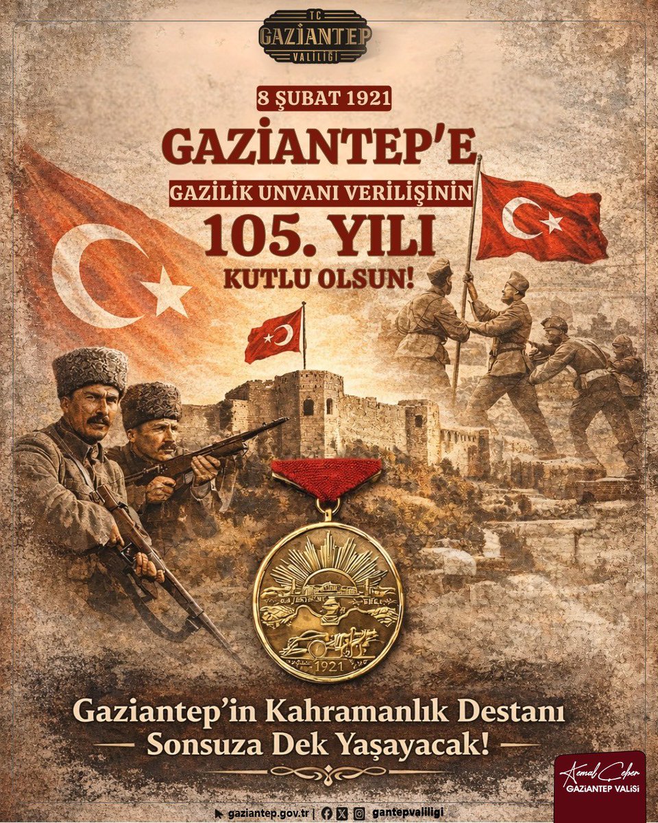 Vatan sevgisini canıyla mühürlemiş bir Şehre Türkiye Büyük Millet Meclisi tarafından “Gazi” unvanının verilişinin 105. yıl dönümünü büyük bir gurur ve derin bir hürmet duygusuyla idrak ediyoruz.

Bu anlamlı yıl dönümünde; başta aziz şehitlerimiz olmak üzere Milli Mücadele’nin tüm