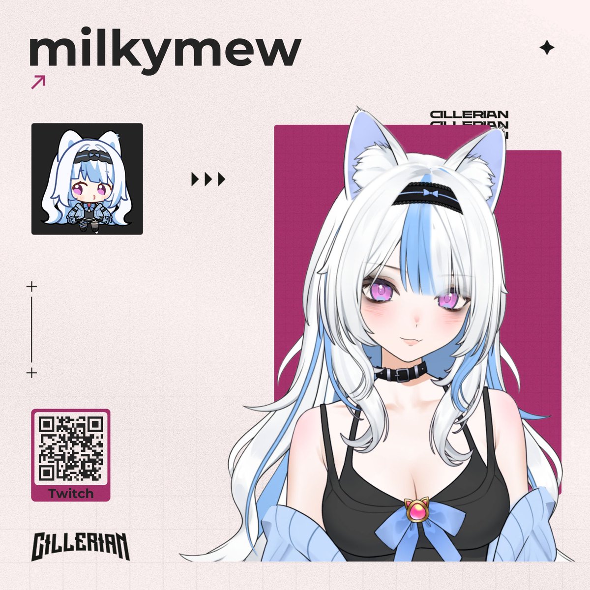 TeamCillerian's tweet photo. INTRODUCING: milkymew ✨

"Hello! I'm Milky Mew, a lazy #catgirl! I do reaction videos on #Youtube and play #games and chat with my community on #Twitch! I love #gacha games and #anime! Come talk with me about anything~ I'm excited to meet you! 💙" https://t.co/tbVdHlQOjY