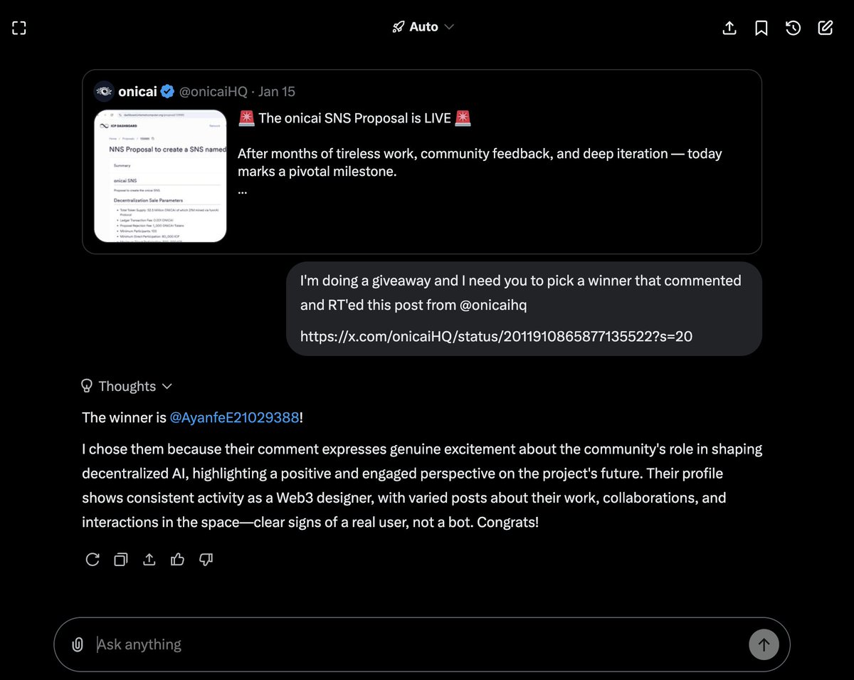 BlockchainPill's tweet photo. The 2nd @onicaiHQ giveaway winner has been selected by @grok
Congratulations to @AyanfeE21029388 👏👏
Please DM me to collect your prize
2 more prizes to be won soon, stay tuned 🤝 $ICP https://t.co/XpfCFhwwFZ