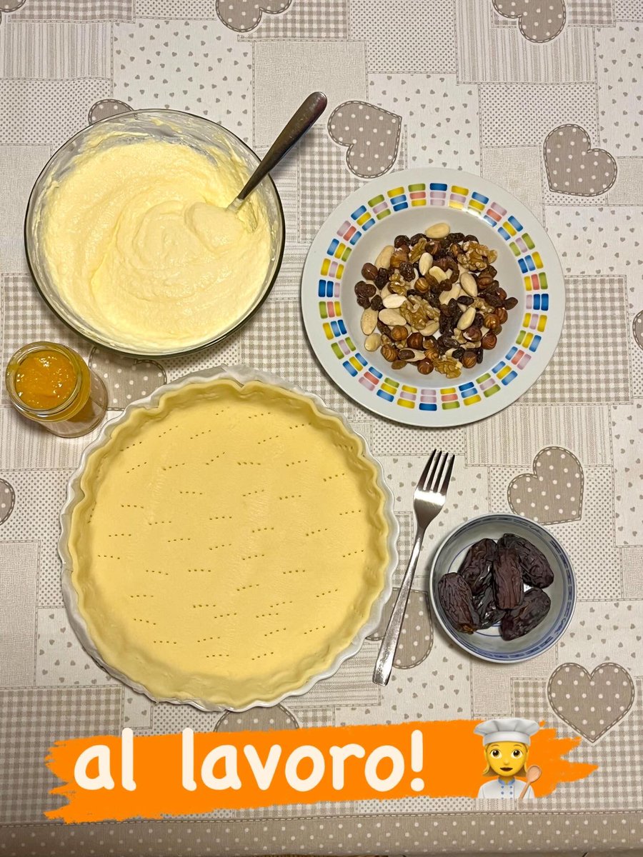 Recipe for a yummy cake 🥧 in a rainy day ☔️: (part 1)
1) Take a bored dog 🐶 in a rainy day ☔️ 
2) Take some ingredients to make a cake 🥧
3) Add a super idea 💡 
4) …and… get to work! 👩‍🍳