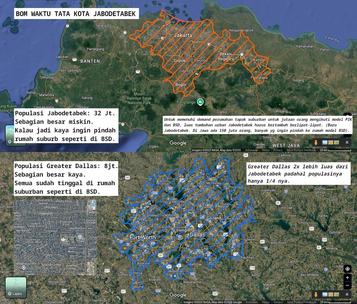 zhil_arf's tweet image. Tata kelola pertanahan di Indonesia telah menjadi bencana nasional. 

- Pulau Jawa yang sangat sempit malah dibangun perumahan suburb ala Amerika. 

- Jawa yang sangat subur pun malah dijadikan perumahan. 

- Hutan bertanah asam di Papua dijadikan sawah. 

- Sawahnya mati.