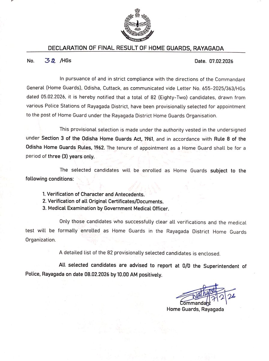 sprayagada's tweet photo. Declaration of final result of Home Guards, Rayagada 
@DGPOdisha 
@DGFS_HGs_CD 
@digswrkoraput 
@odisha_police https://t.co/iJvC4MLglV