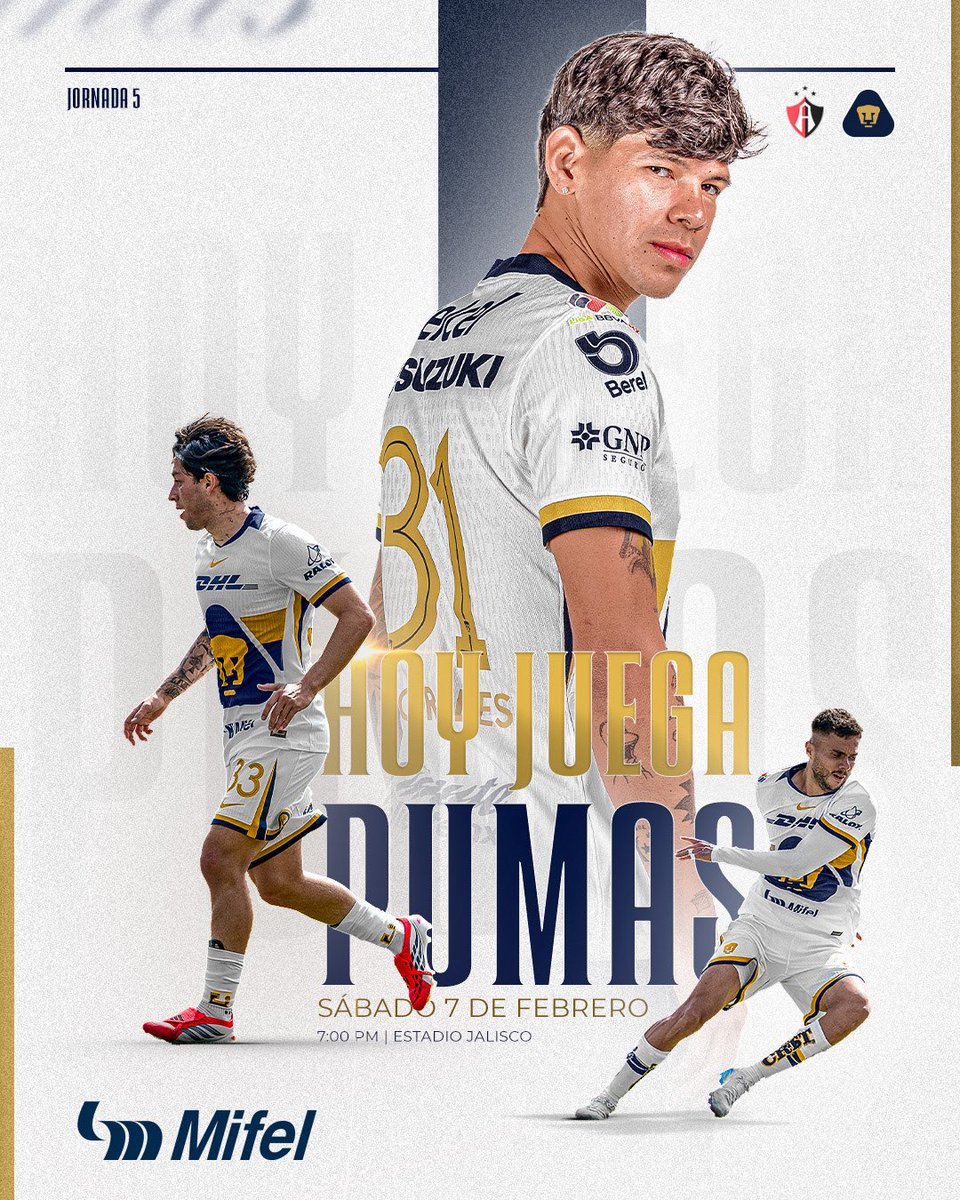 PumasMX's tweet photo. ¡HOY ES SÁBADO Y JUEGAN LOS PUMAS! 🐾🔥⚽️

Nos vemos esta noche en el 🏟️ Estadio Jalisco auriazules 👊

¡GOYA, UNIVERSIDAD! 💛💙

#UnidosPorLaHistoria #PumasEsMiFelicidad @BancaMifel https://t.co/exfSl6Dvd8