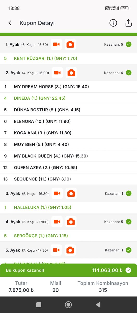 <a href="/ehmusErku2/">Şehmus Erkuş</a> abi ile ikinci altılı ganyan misli şekilde içeri atmayı başardık. 
Bugün bizi izleyen <a href="/yaristayiz/">Yarıştayız</a>
Galop saati izleyenlerine de hayırlı olsun. 
<a href="/yaristayiz/">Yarıştayız</a> 
<a href="/ehmusErku2/">Şehmus Erkuş</a>