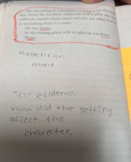 emytomita's tweet photo. Great conversation with my small group students during our book club @BlackES_AISD We discussed sentence structure and why authors write an inverted syntax #anastrophe during our close reading. #Hatchet #authorscraft @TCTELA #authenticliterature #richlanguage https://t.co/dFCndQpsiy