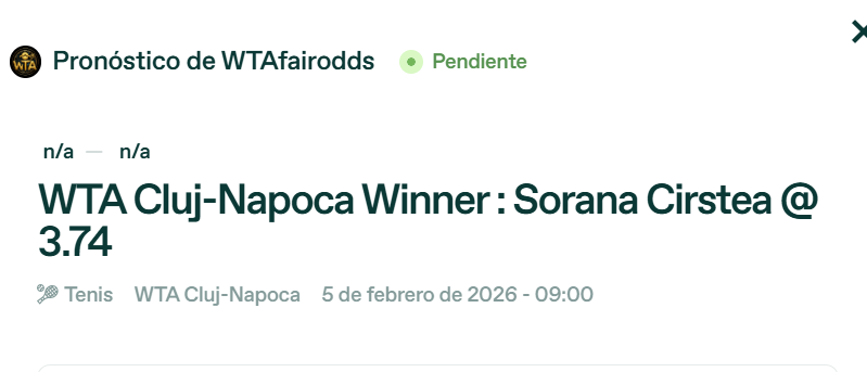 Cirstea se lleva el título, merecidísimo, en una hora.
6-0/6-2

Dentro el stake 2 <a href="/1/">1</a>.90 en el <a href="/PensApuestas/">Pensador de Apuestas</a> y la cuota 3.74 en la plataforma B2I.

Que falta nos hacía un pick así.