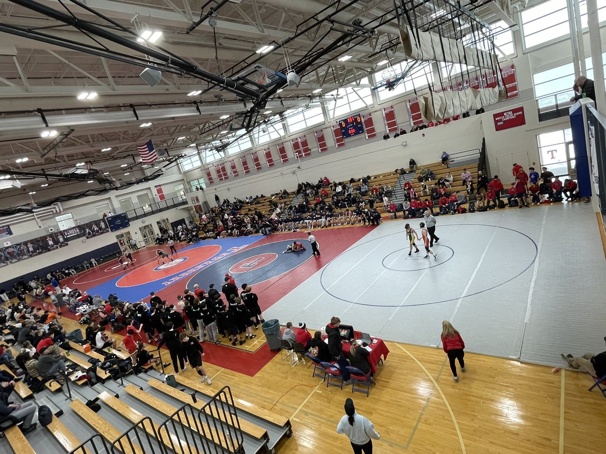 Big Day of Wrestling <a href="/TMHS_Athletics/">TMHS Athletics</a> going on here at the Coaches State Duals!! We’ve gotten to the Round of 8 and the Redmen are on the mat!