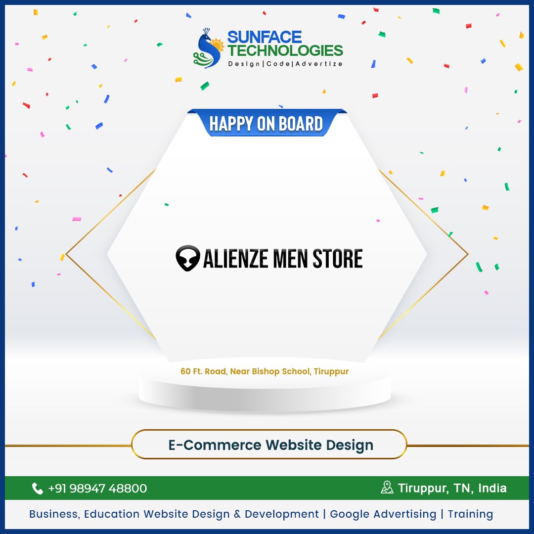 sunfacein's tweet photo. Happy to collaborate with Alienze Men Store👖60 Feet Road, Tiruppur, as our New Client for E-Commerce Website Design services.

 #NewClient | #Alienze | #Menswear | #Clothing | #WebsiteDesign | #ShopifyWebsite | #WebDevelopment | #SunfaceTechnologies | #Tirupur |  #TamilNadu https://t.co/NmR4WdsKxO