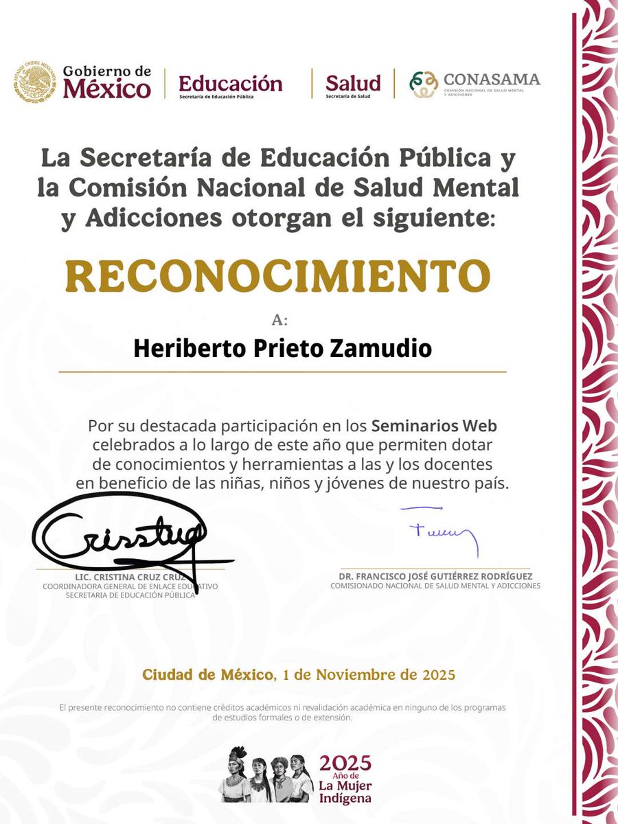 🙏 Agradezco sinceramente a la CONASAMA  el reconocimiento otorgado.
Ha sido un verdadero gusto recibir este documento.
Muchas gracias por esta distinción.