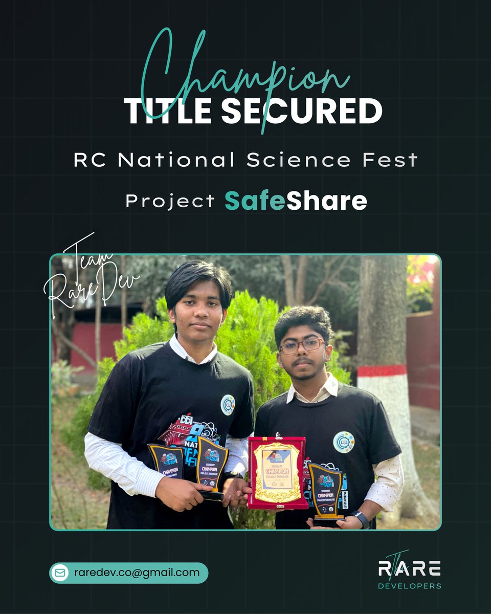 Raredev_co's tweet photo. Some ideas start as concerns. Some concerns become systems.

https://t.co/yFk8XZRFfh won Champion at the Rajshahi College National Science Fest — not for show, but for solving real problems with care.

The journey continues.

#SafeShare #RareDev #Recognition https://t.co/riFpRcQq73