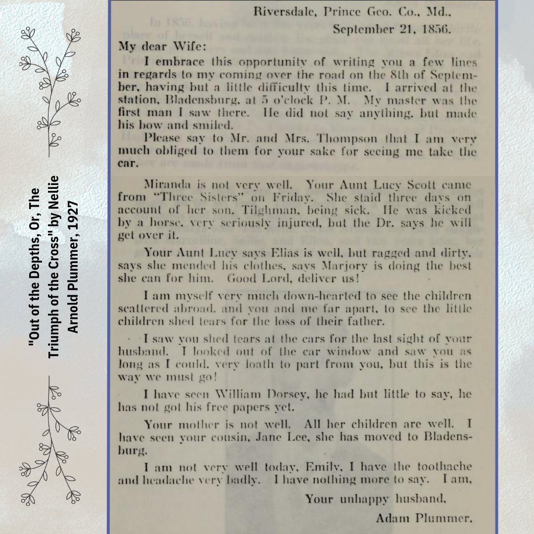 Riversdale1801's tweet photo. We post about Adam &amp; Emily Plummer and how they lived in two separate locations, enslaved by two different families. But have you really thought about what that meant to them and their children? 
Alt text for more!

#primarysource #blackhistory #descendantcommunities https://t.co/7vNxFKVOdd