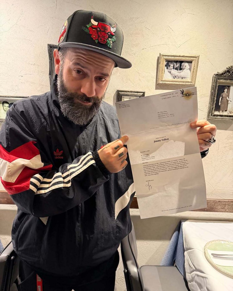 CLASS ACT 🍀 JIMMY FALLON🍀
Upon hearing a rave review from a friend, about the food and fun character of this restaurateur, Jimmy reached out to God's Restaurant in Athens Greece, saying he hopes to be in Europe next year and, if so, plans to stop by...and proposed doing a skit