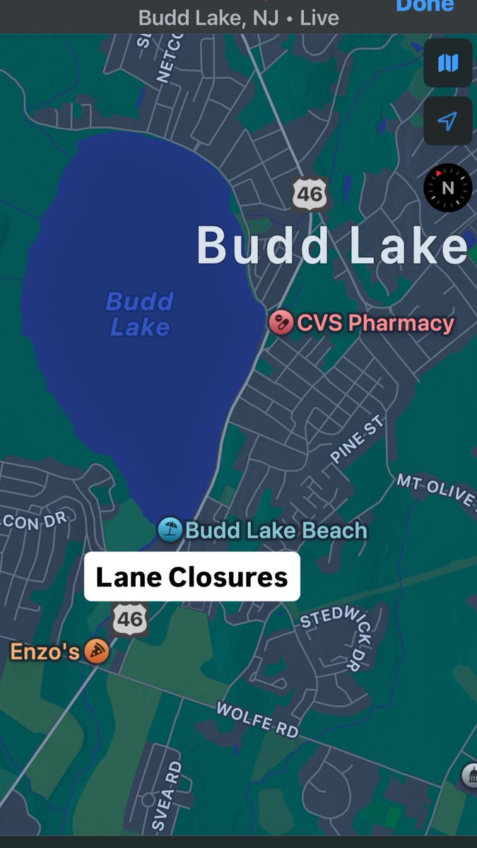 #MVA - BUDD LAKE, NJ - Lanes are closed between CVS &amp; Enzo’s in Budd Lake. According to WRNJ a motor vehicle accident on Rt 46. Travelers going west via 46 must take Sandshore to continue westbound. Commuters headed east on 46 have to take Wolfe to Old Wolfe to keep east.