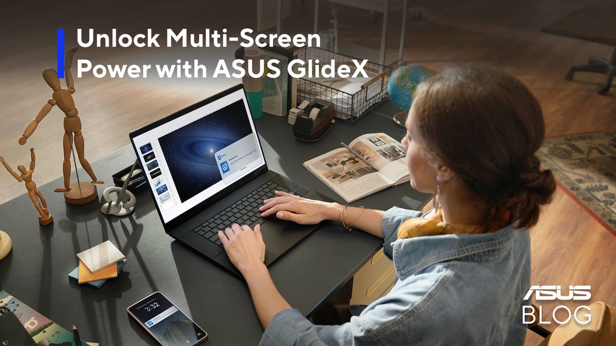 ASUS's tweet photo. Still switching between your laptop, phone, and tablet all day? 👀

ASUS GlideX turns them into one connected workflow so you can study, create, present, and stay connected without breaking focus.

Learn more 👉 https://t.co/fooCcKsejy

#ASUSBlog #GlideX #AIPC #ASUS #LaptopTips https://t.co/EwNvNV9If0