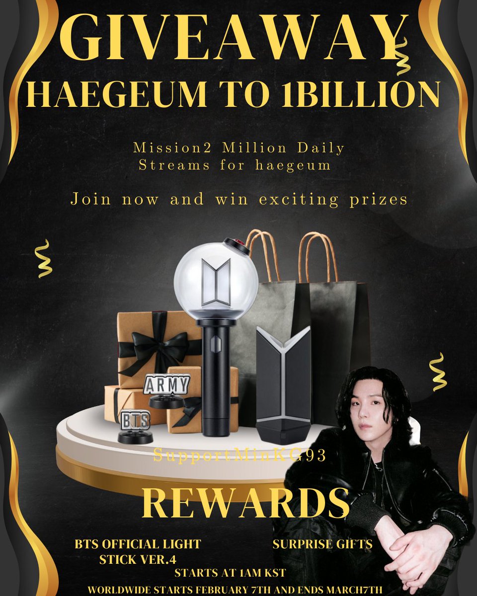🔥GIVEAWAY HAEGEUM TO 1BILLION 🔥🥢

¡The Haegeum billion streams giveaway has officially begun! Day two, are you ready? 😼🔥

Let's fight for this goal 🎯😼
Our goal is 2 million daily streams for Haegeum, let's fight, ARMYs for HAEGEUM! 

RECORDS 
— Most-streamed Korean rap