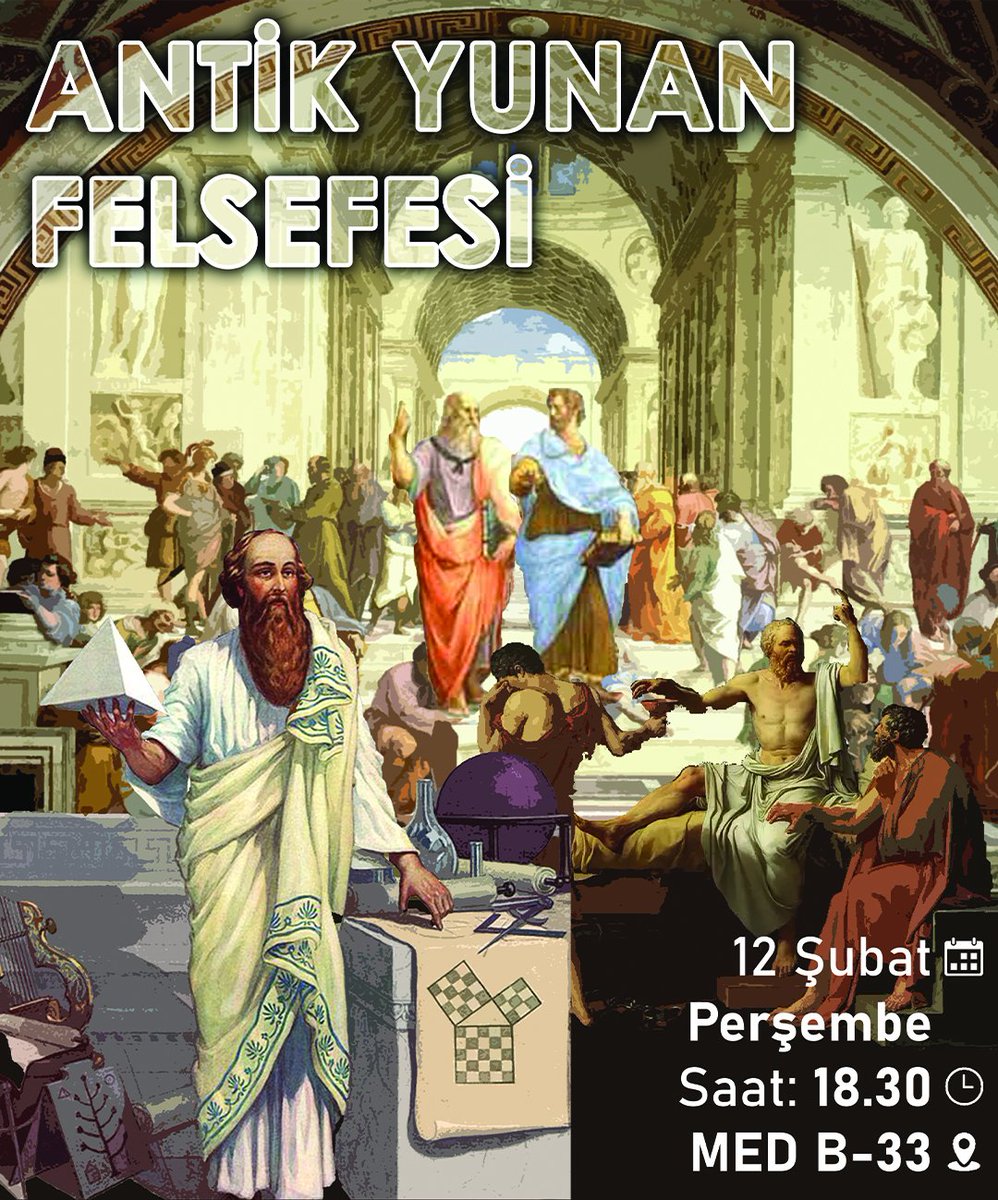 Dönemi Antik Yunan Felsefesi tartışması ile açıyoruz!
Çeşitli Antik Yunan filozoflarını günümüz felsefesi ile de karşılaştırarak inceleyeceğimiz etkinliğimize tüm sıra arkadaşlarımızı bekliyoruz!

📅 12 Şubat Perşembe
⏰️ 18.30
📍 MED B-33