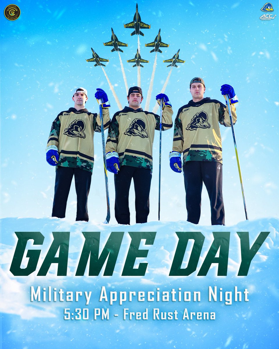 UDHockey's tweet photo. Wake up, itโs game day ๐ช๐บ๐ธ
Game 2 vs Pitt tonight will come with a special pregame recognition, mites on ice with Delaware Ducks, and Chuck-a-Duck! All military personnel with a military ID will receive free admission to tonightโs game- donโt miss it!๐๐#UDMIH #UDpride #Family https://t.co/F2AOeyDR9I