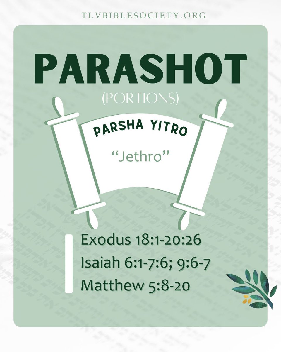 TLVBibleSociety's tweet photo. Let’s read the Bible together!!! 🫶🙌
📖Torah- Exodus 18:1-20:26
📖Haftarah- Isaiah 6:1-7:6; 9:6-7
📖New Covenant- Matthew 5:8-20
Dive into the Parsha this week with us with the TLV Bible app!
🔗 https://t.co/0fwQfgMRiR
#parsha #parashot #tlvbible #biblereading #weekly #torah https://t.co/Sn5AkYEpOC