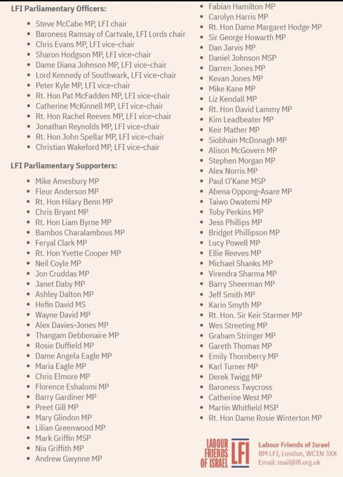 Last known published list of Labour Friends of Israel.
<a href="/Keir_Starmer/">Keir Starmer</a>  who stated that openness and transparency were the keystone of his "govt" has refused a current list of members to be published.