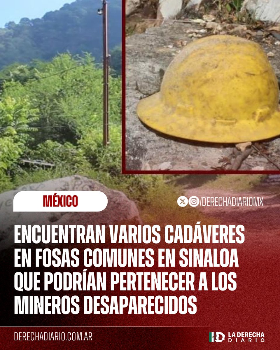 🚨🇲🇽 | Varios cadáveres fueron encontrados en estado de descomposición dentro de dos fosas comunes al noreste de Sinaloa, entre los cuales al menos uno presenta "características similares" a las de uno de los 10 mineros secuestrados el pasado 23 de enero.