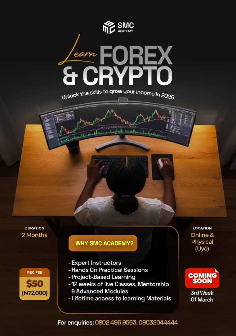 SmcFXtraders's tweet photo. 💃It’s Official! SMC Academy 2026 Forex &amp; Crypto Training – First Cohort is HERE!

Learn Forex &amp; Crypto with hands on training, live classes, advanced modules, and lifetime access to materials. Classes Starts 3rd week of March  

Early bed Reg: $45/₦65k  
Normal Reg: $50/₦72k https://t.co/3wlcI7URiG