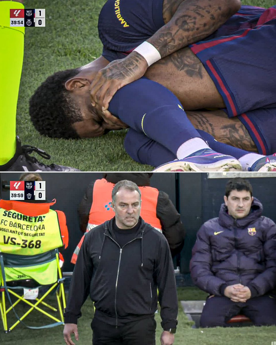 Hansi Flick was stunned when Marcus Rashford went down grabbing his knee before it thankfully turned out just to be a scare.
 
He knows how important Rashford has become for Barca 🙏