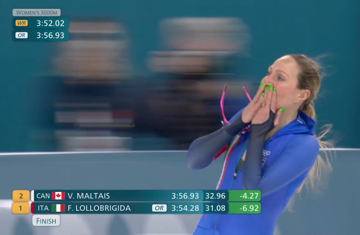 🔥 Record Olimpico!

Non sappiamo ancora se sarà medaglia.
Ma intanto Francesca #Lollobrigida piazza il tempone: 3:54.28.

E adesso incrociamo le dita.
E aspettiamo … 

#MilanoCortina2026