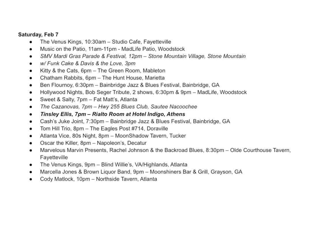 WOW what a jammed packed calendar of great live music all around Atlanta and beyond today!  Get out to enjoy &amp; support! 🎶🎵💙💙🎶🎵 #atlantabluessociety #supportlivebluesvenues #supportliveblues #supportlivemusicvenues #supportlivemusic