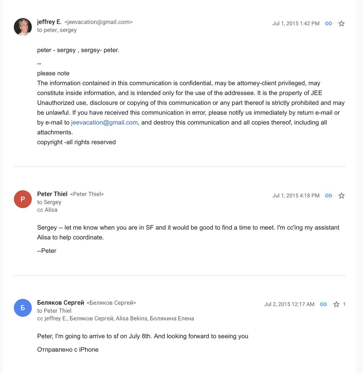 jimstewartson's tweet image. Jeffrey Epstein was sitting next to Mark Zuckerberg in a secret dinner meeting with Elon Musk, Peter Thiel &amp;amp; others on 8/3/15, six weeks after Trump announced.

A month earlier, Epstein introduced Thiel to his Russian handler Sergey Belyakov.

This is treason. 2016 was sabotage.