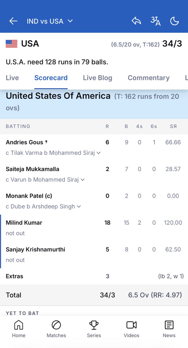 HeartBreak_aKid's tweet photo. Indian bowlers took 3 wickets of USA going good. Jasprit Bumrah is not there but Mohammed Siraj and Arshdeep Singh took Two and One Wickets respectively.🏏 #INDvsUSA #INDvUSA #USAvsIND #USAvIND #T20WC #T20WorldCup #T20WC2026 #T20WorldCup2026 #MohammedSiraj #ArshdeepSingh https://t.co/NFtDbgA7tM