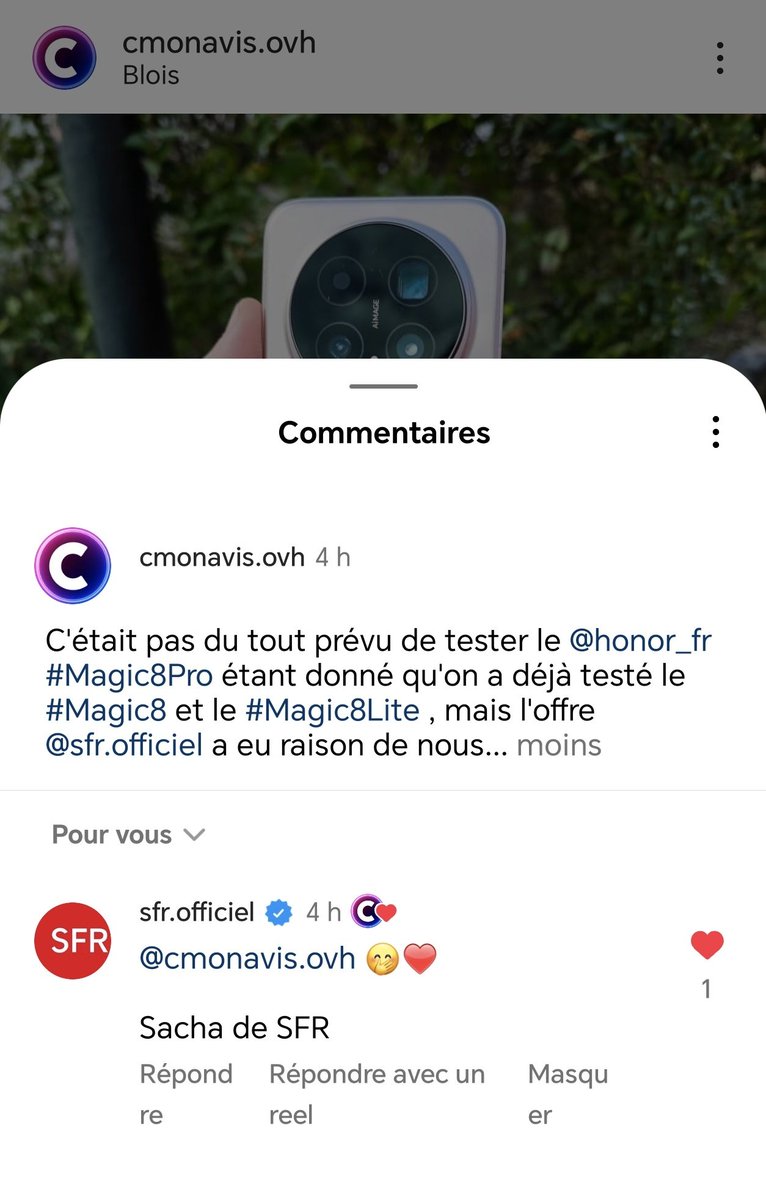 cmonavis_fr's tweet photo. On a souvent tagué @freemobile sans jamais avoir un like ou un commentaire, visiblement chez @SFR ils sont plus gentils 🤗

PS : déjà 1000 vues pour le déballage du fameux @Honor_FR #Magic8Pro publié ce midi sur notre chaîne YouTube ! 😍 https://t.co/rUzWb8pFGv